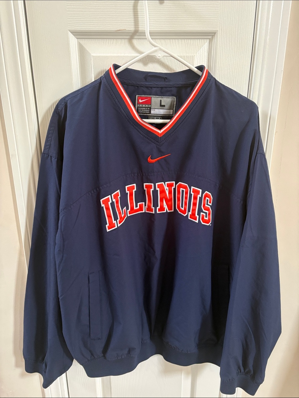 Vintage Nike Navy Windbreaker with Orange-Trim Illinois Script
